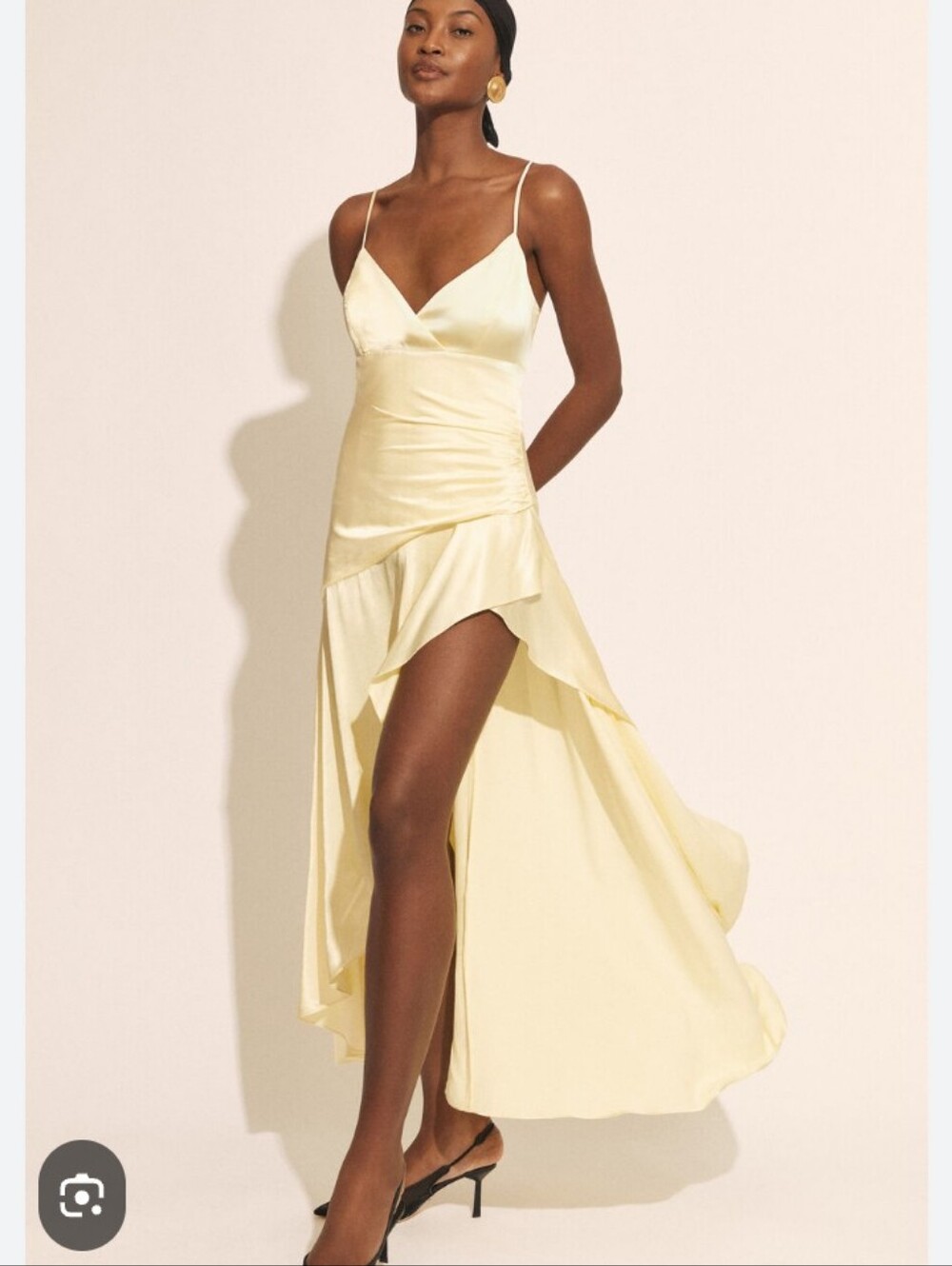 wild fable Pale Yellow Satin High‑Low Slip Dress